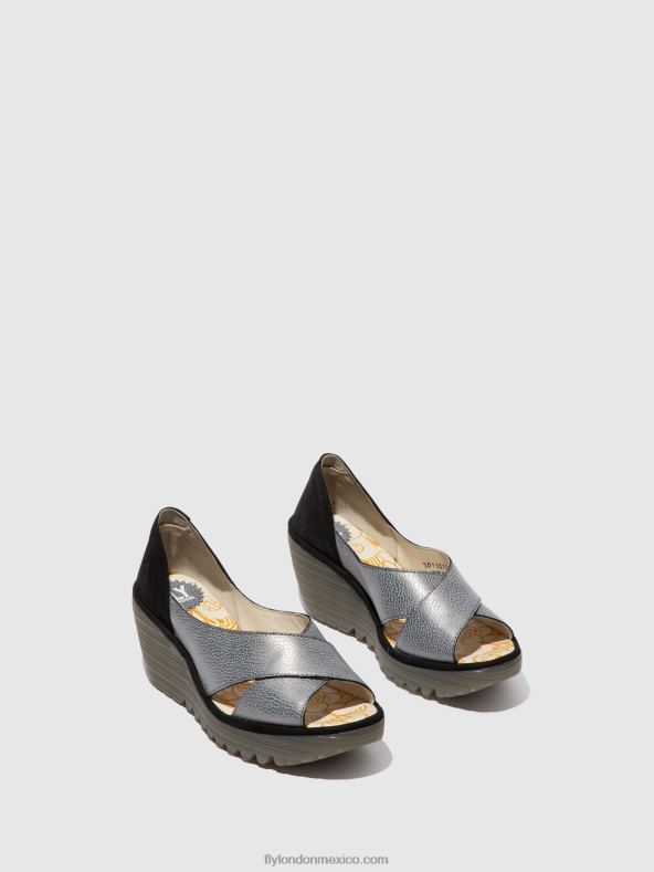 gris negro 2LT8B560 sandalias cruzadas yoma307 Fly London mujer