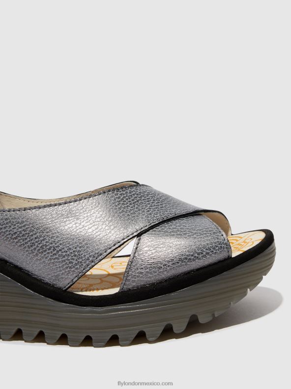 gris negro 2LT8B560 sandalias cruzadas yoma307 Fly London mujer