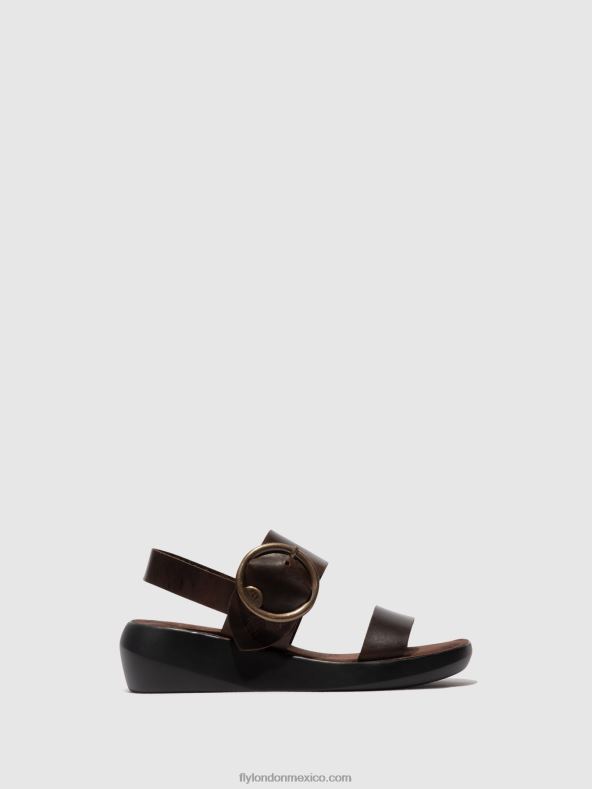 marron oscuro 2LT8B468 sandalias destalonadas bani739 Fly London mujer