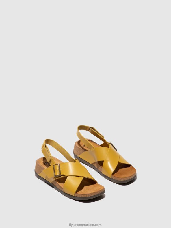 mostaza 2LT8B489 sandalias cruzadas chlo852 Fly London mujer