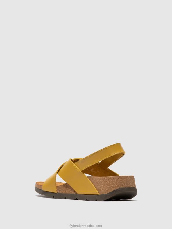 mostaza 2LT8B489 sandalias cruzadas chlo852 Fly London mujer