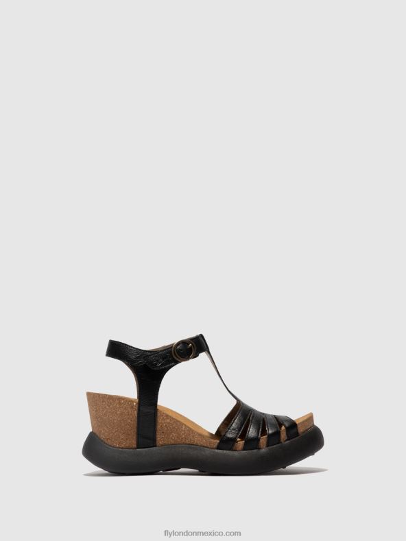negro 2LT8B408 sandalias con correa en T gait959 Fly London mujer