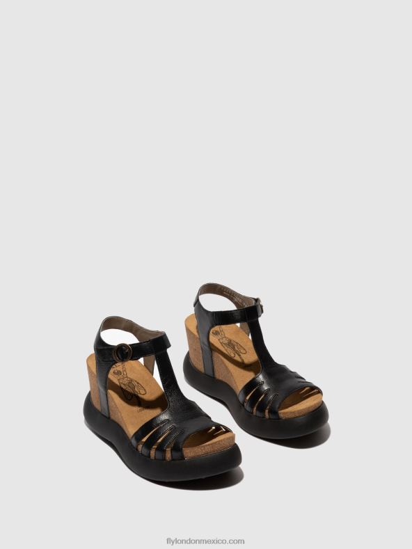 negro 2LT8B408 sandalias con correa en T gait959 Fly London mujer