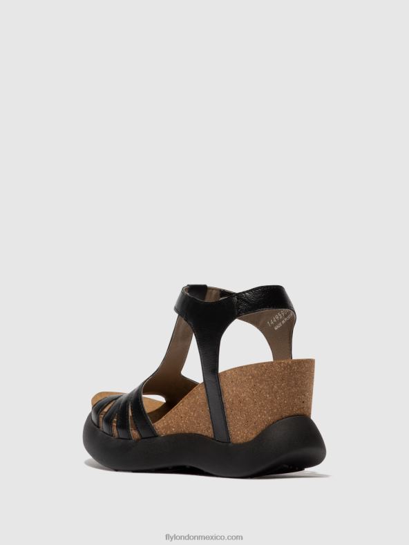 negro 2LT8B408 sandalias con correa en T gait959 Fly London mujer