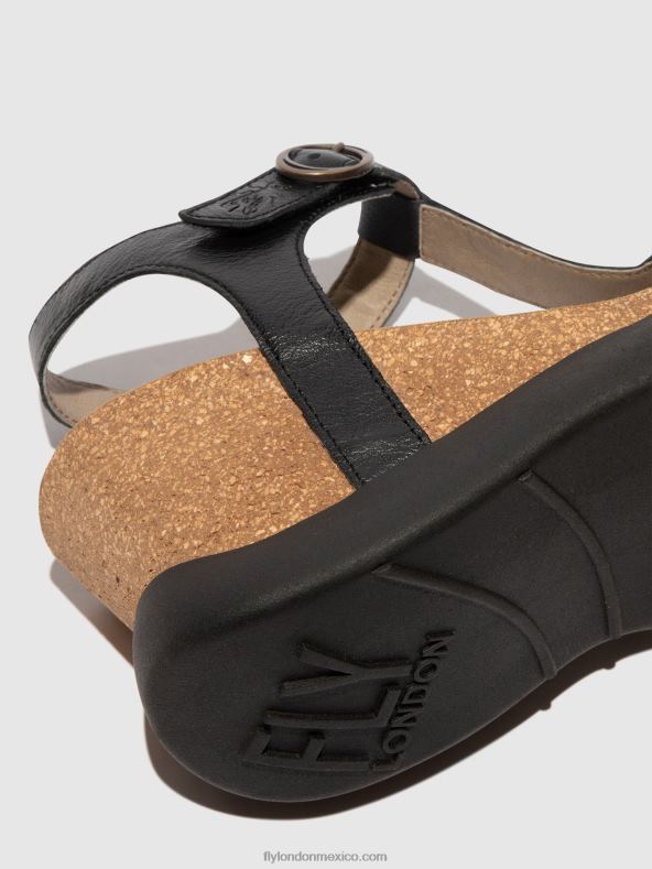 negro 2LT8B408 sandalias con correa en T gait959 Fly London mujer