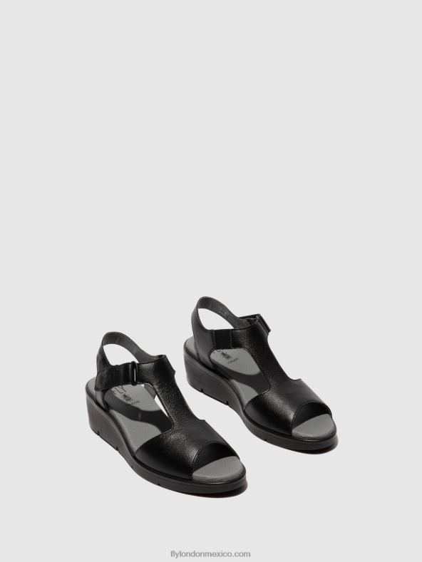 negro 2LT8B411 sandalias t-strap nova932 Fly London mujer