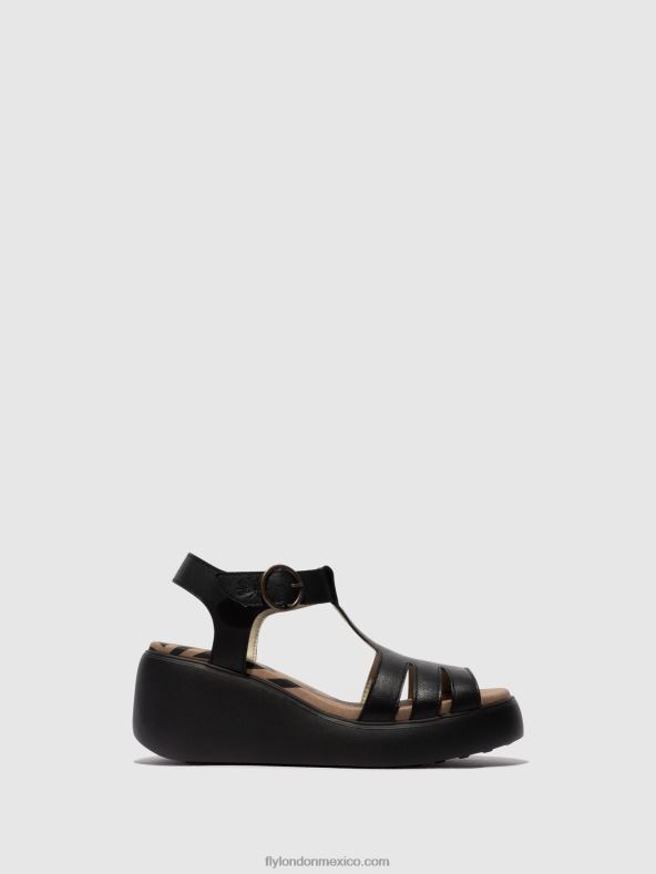 negro 2LT8B413 sandalias con correa en T duma955 Fly London mujer
