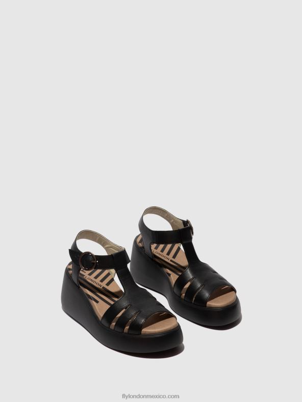 negro 2LT8B413 sandalias con correa en T duma955 Fly London mujer