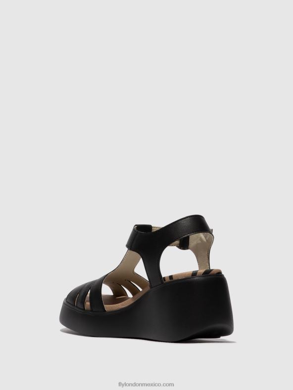 negro 2LT8B413 sandalias con correa en T duma955 Fly London mujer