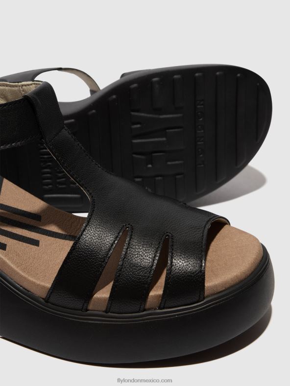 negro 2LT8B413 sandalias con correa en T duma955 Fly London mujer