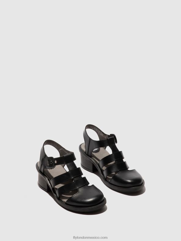 negro 2LT8B420 sandalias con tira en T cahy195 Fly London mujer