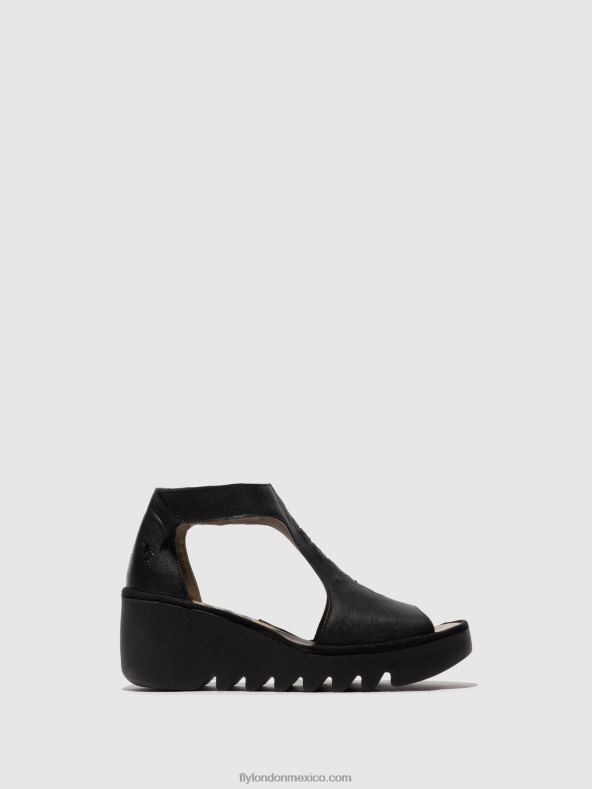 negro 2LT8B422 sandalias con correa en T bezo306 Fly London mujer