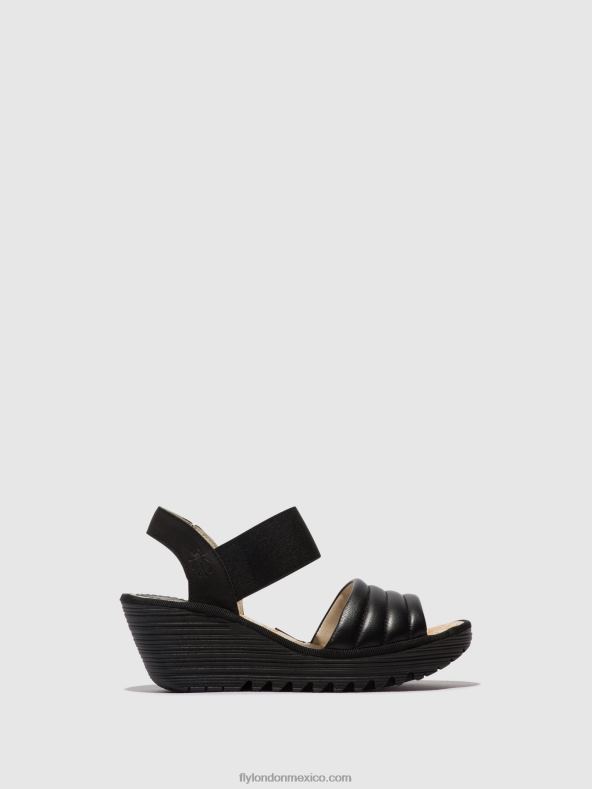 negro 2LT8B432 sandalias con tira trasera yiko414 Fly London mujer