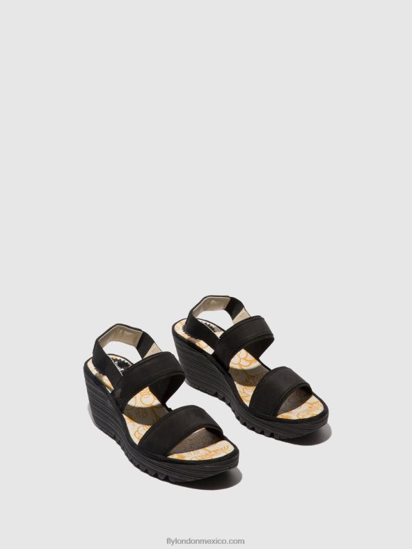 negro 2LT8B437 sandalias destalonadas yaco416 Fly London mujer