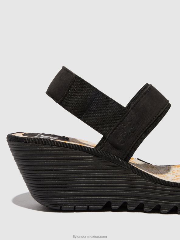 negro 2LT8B437 sandalias destalonadas yaco416 Fly London mujer