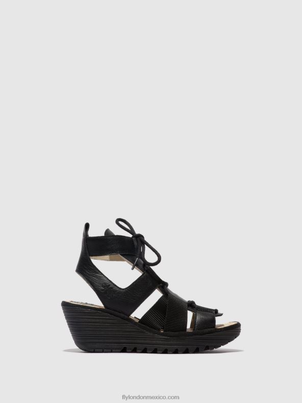 negro 2LT8B473 sandalias con cordones yaca413 Fly London mujer