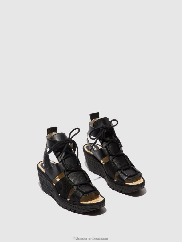 negro 2LT8B473 sandalias con cordones yaca413 Fly London mujer