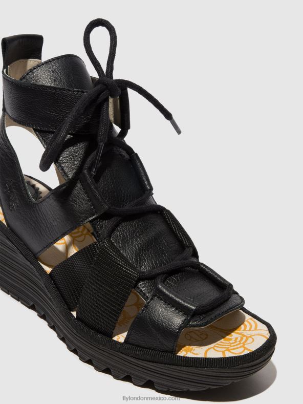 negro 2LT8B473 sandalias con cordones yaca413 Fly London mujer