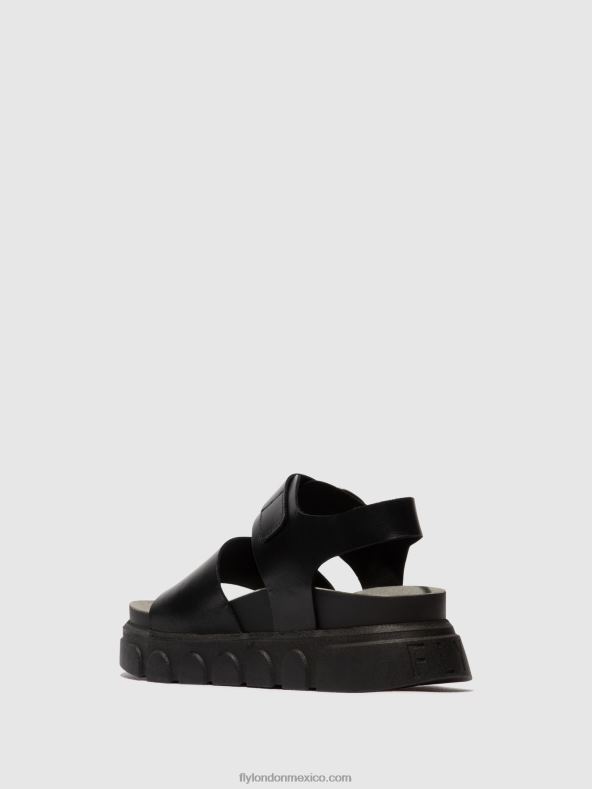 negro 2LT8B506 sandalias con correa en el tobillo cree947 Fly London mujer