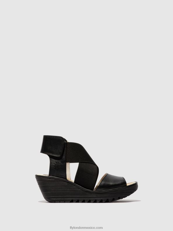 negro 2LT8B561 sandalias cruzadas yuba385 Fly London mujer