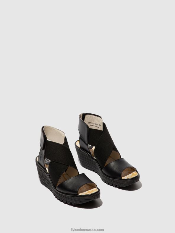 negro 2LT8B561 sandalias cruzadas yuba385 Fly London mujer