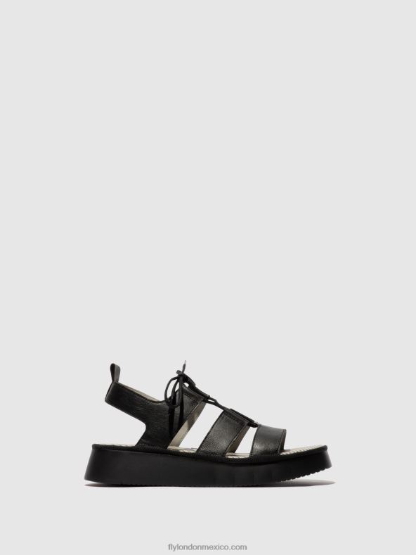 negro 2LT8B573 sandalias tiras caio363 Fly London mujer