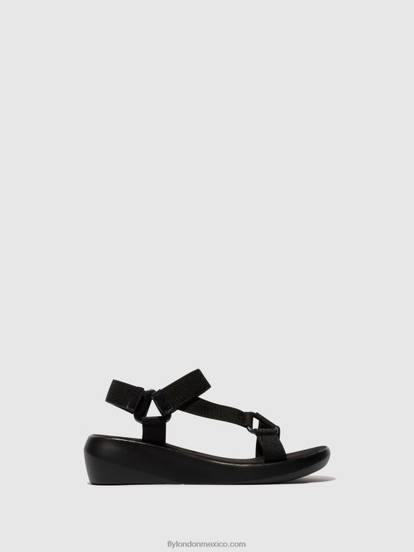 negro 2LT8B581 sandalias con correa en T brek840 Fly London mujer