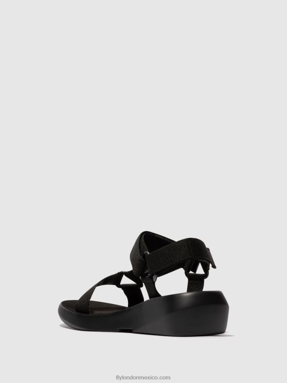 negro 2LT8B581 sandalias con correa en T brek840 Fly London mujer