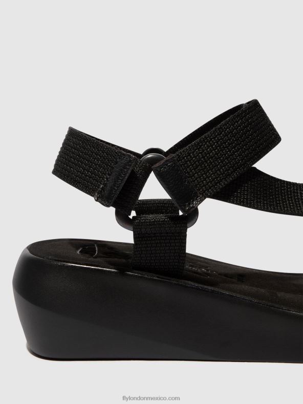 negro 2LT8B581 sandalias con correa en T brek840 Fly London mujer