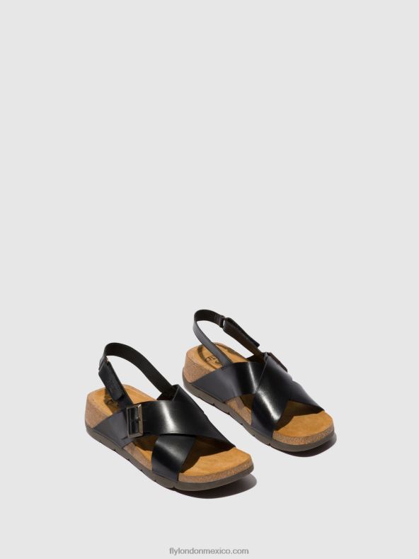 negro 2LT8B588 sandalias cruzadas chlo852 Fly London mujer