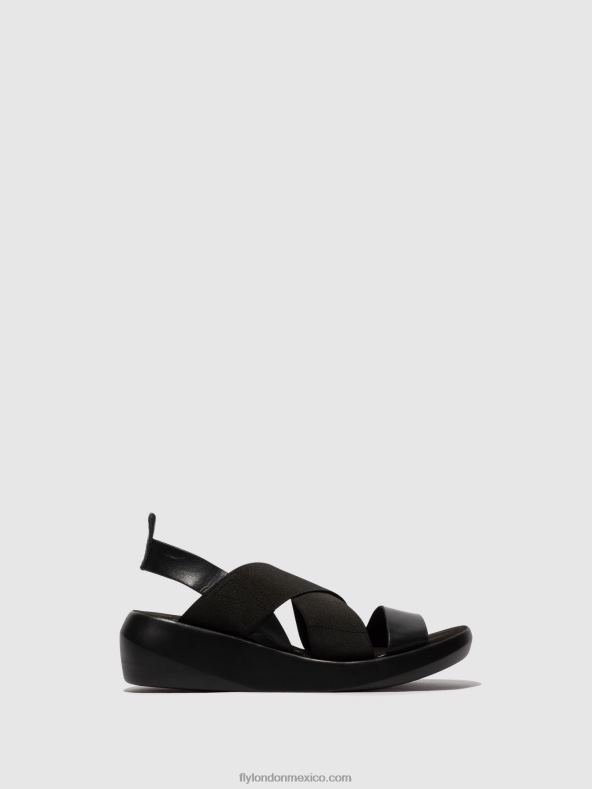 negro 2LT8B593 sandalias cruzadas baji848 Fly London mujer