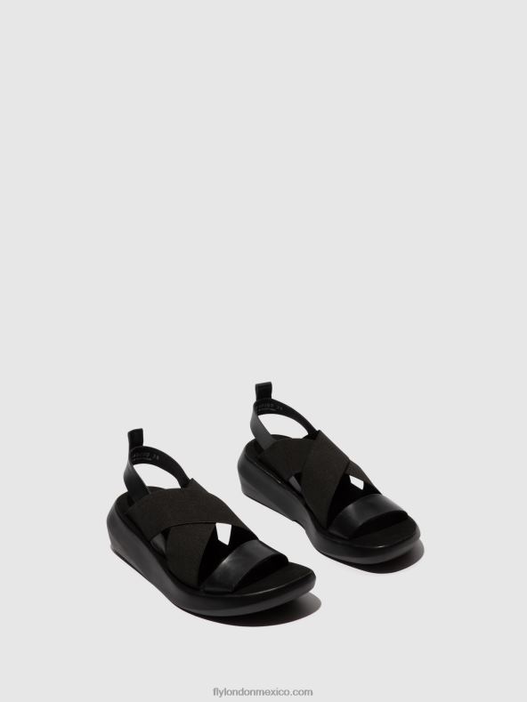 negro 2LT8B593 sandalias cruzadas baji848 Fly London mujer