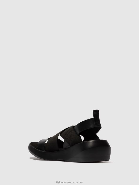 negro 2LT8B593 sandalias cruzadas baji848 Fly London mujer