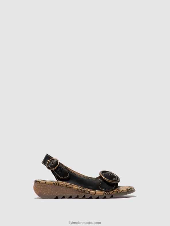 negro 2LT8B613 sandalias con hebilla tram723 Fly London mujer