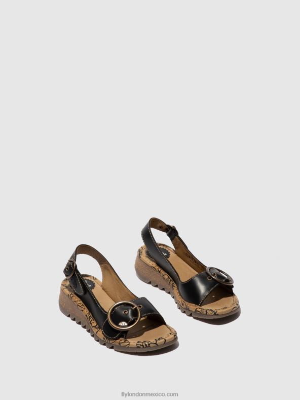 negro 2LT8B613 sandalias con hebilla tram723 Fly London mujer