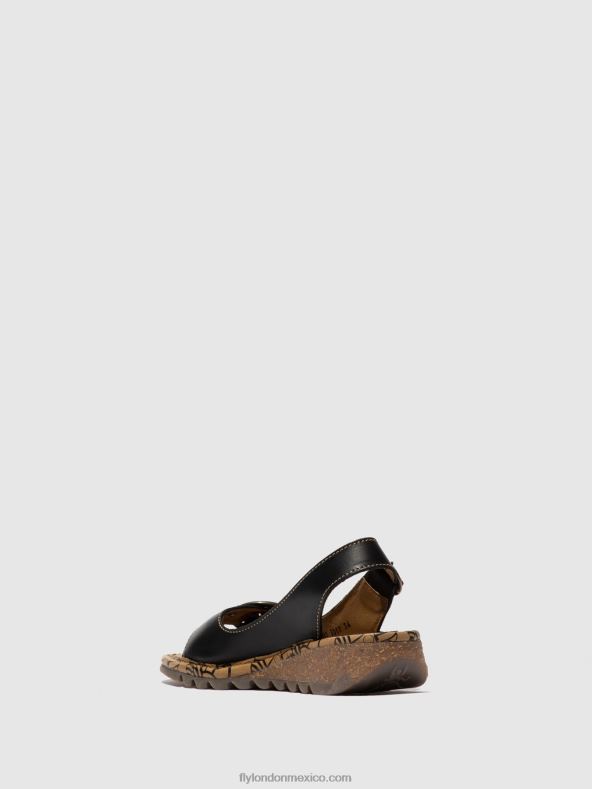 negro 2LT8B613 sandalias con hebilla tram723 Fly London mujer
