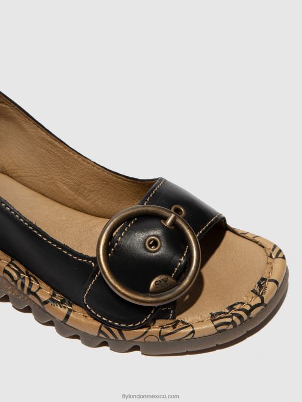 negro 2LT8B613 sandalias con hebilla tram723 Fly London mujer