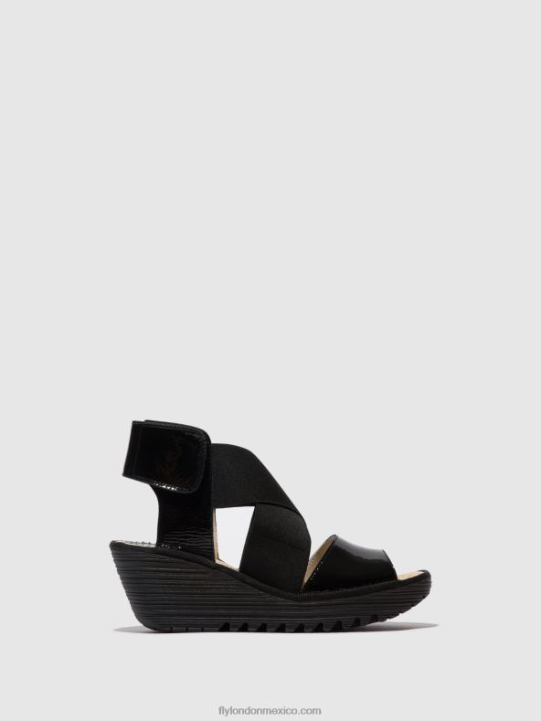 negro lujo 2LT8B390 sandalias cruzadas yuba385 Fly London mujer