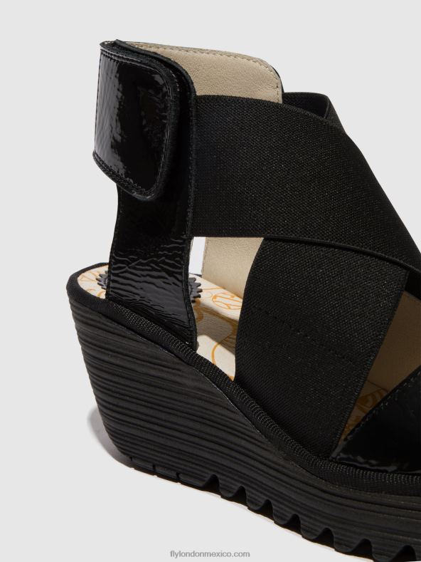 negro lujo 2LT8B390 sandalias cruzadas yuba385 Fly London mujer