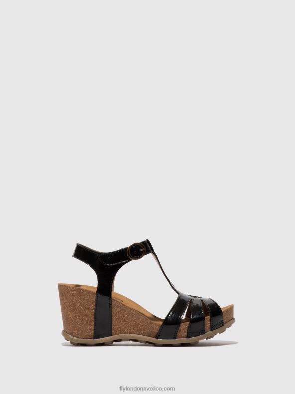 negro lujo 2LT8B610 sandalias con correa en T gumy777 Fly London mujer