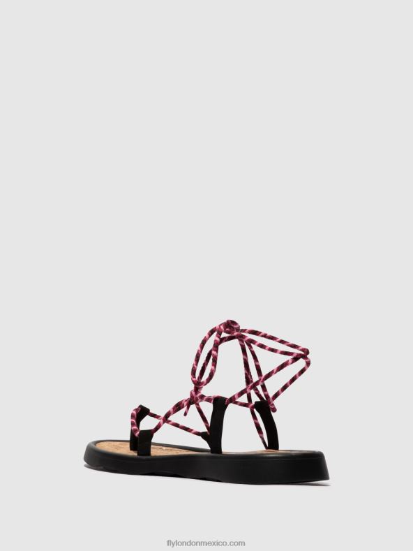 negro (morado) 2LT8B550 sandalias con cordones tace874 Fly London mujer
