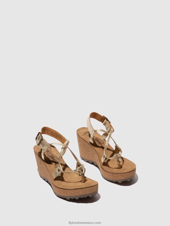 oro 2LT8B521 sandalias con correa en T Dios mío Fly London mujer
