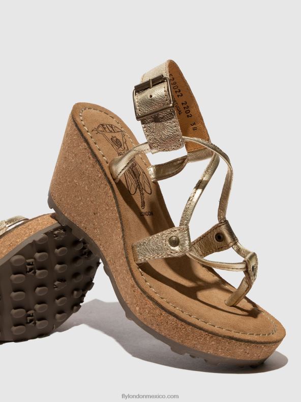 oro 2LT8B521 sandalias con correa en T Dios mío Fly London mujer
