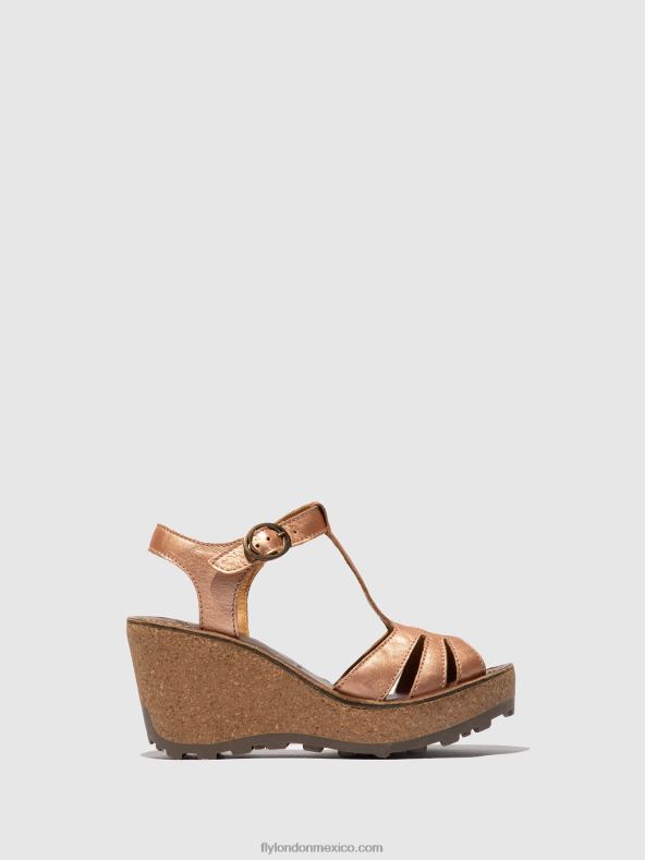 oro rubor oro 2LT8B523 sandalias con correa en T Fly London mujer