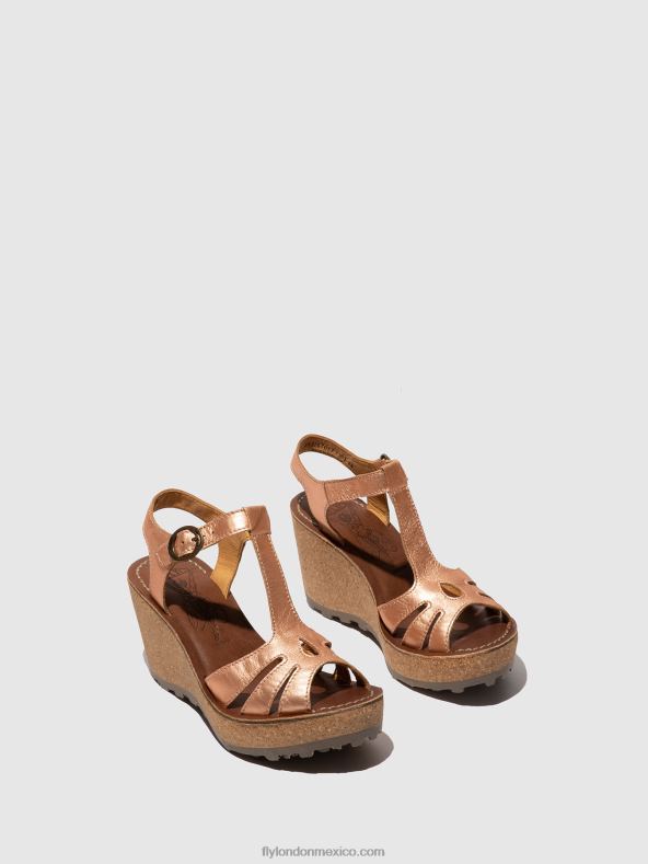 oro rubor oro 2LT8B523 sandalias con correa en T Fly London mujer