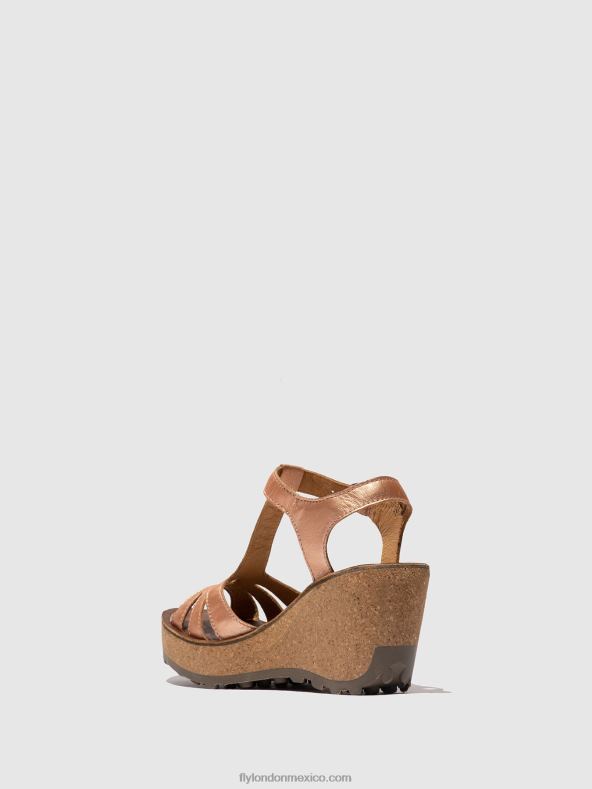 oro rubor oro 2LT8B523 sandalias con correa en T Fly London mujer