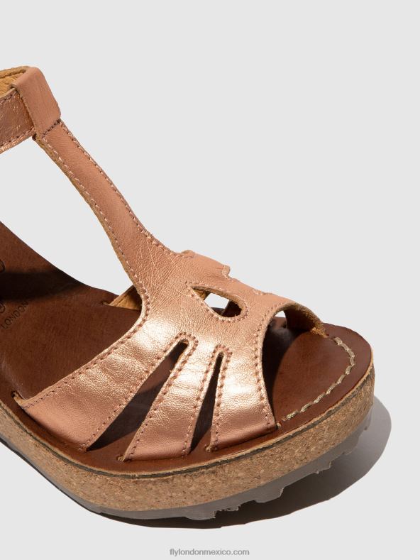 oro rubor oro 2LT8B523 sandalias con correa en T Fly London mujer
