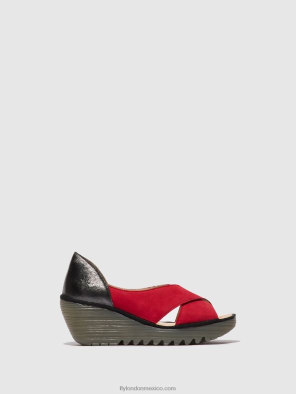 pintalabios rojo/grafito 2LT8B483 sandalias cruzadas yoma307 Fly London mujer
