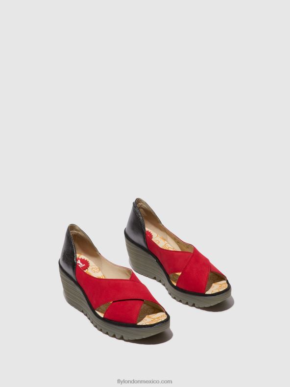 pintalabios rojo/grafito 2LT8B483 sandalias cruzadas yoma307 Fly London mujer