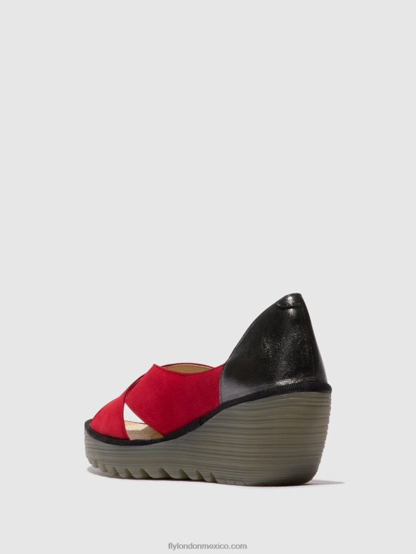 pintalabios rojo/grafito 2LT8B483 sandalias cruzadas yoma307 Fly London mujer